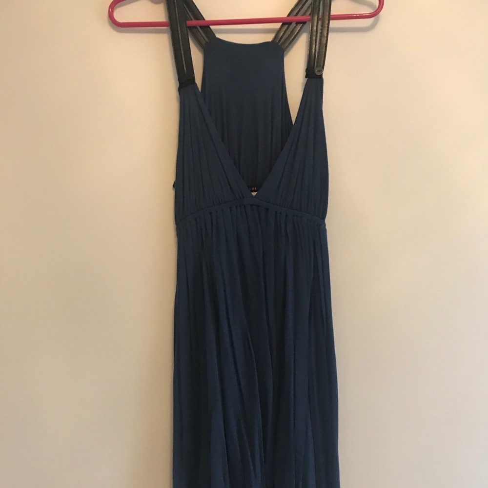 Lux Deep V empire waist dress with leather detail